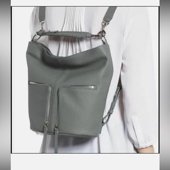 ALL SAINTS Lea Fetch Small Leather Convertible Backpack In Mink Grey NWT - Picture 2 of 8